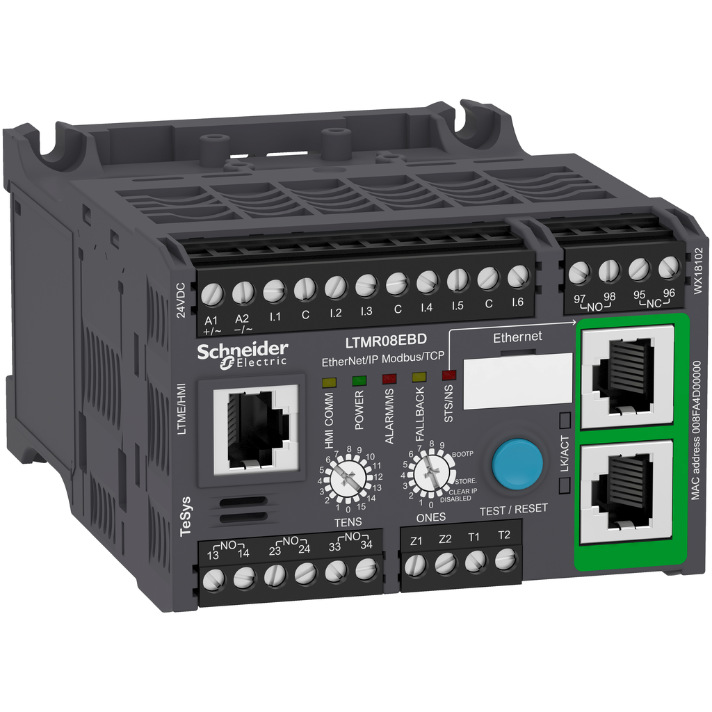 LTMR08EBD – Motor controller, TeSys T, Motor Management, Ethernet/IP, Modbus/TCP, 6 logic inputs, 3 logic outputs, 0.4 to 8A, 24VDC