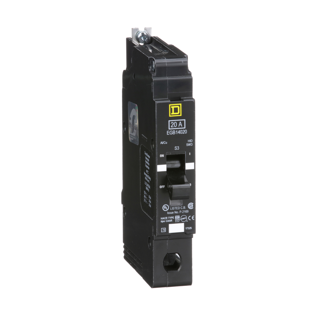 EGB14020 – Mini circuit breaker, E-Frame, 20A, 1 pole, 277VAC, 65kA max, bolt on