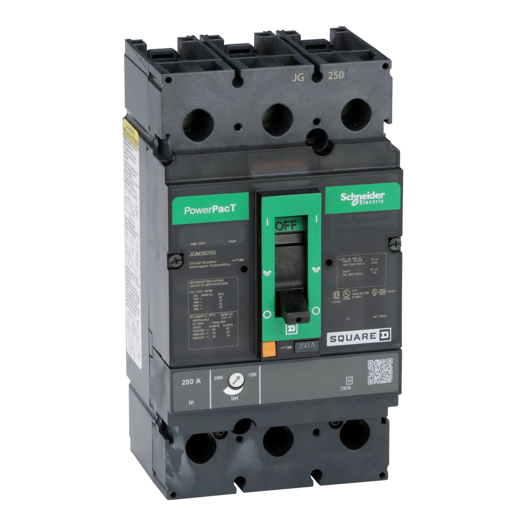 JGM36250 – Circuit breaker, PowerPacT J, 250A, 3 pole, 600VAC, 18kA, lugs, thermal magnetic, 80%