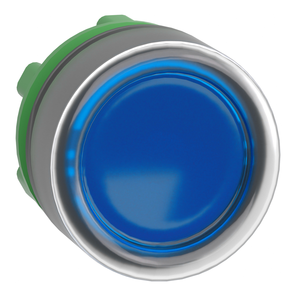 ZB5AW563 – Head for illuminated push button, Harmony XB5, blue flush, 22mm, universal LED, spring return, unmarked
