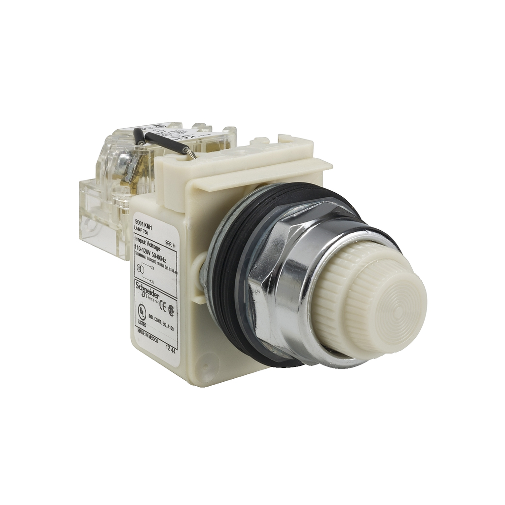 Mayer-DDS-Push-to-test pilot light, Harmony 9001K, metal, polycarbonate, fresnel, white, 30mm, 110-120V-1