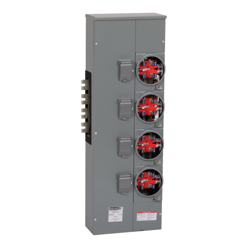 EZMH114225 – Branch unit, EZ Meter-Pak, 225A, 4 x 5 jaw sockets, 120/240VAC, horn bypass, ringless, 800A Al busbar