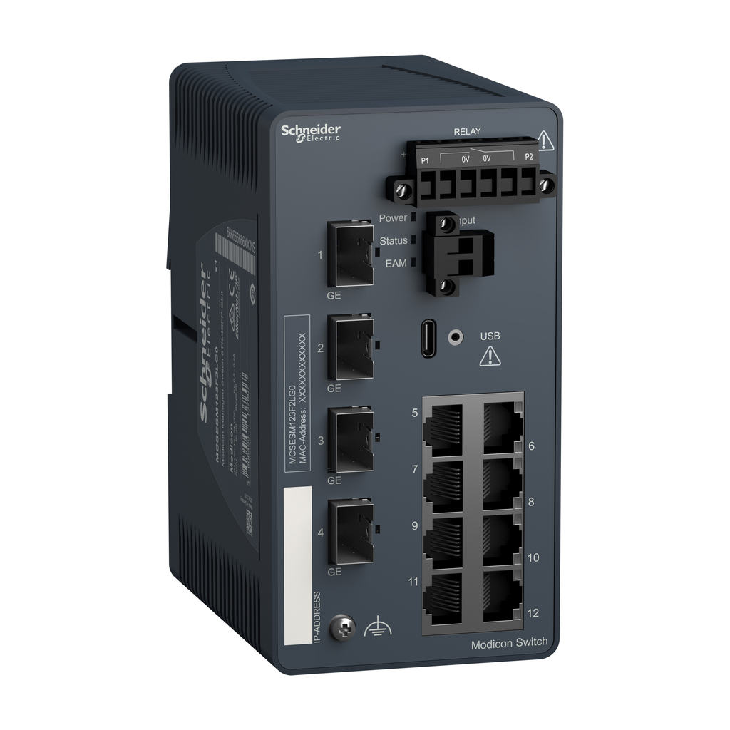 MCSESM123F2LG0 – network switch, Modicon Networking, managed, 8 ports for copper with 4Gigabit SFP