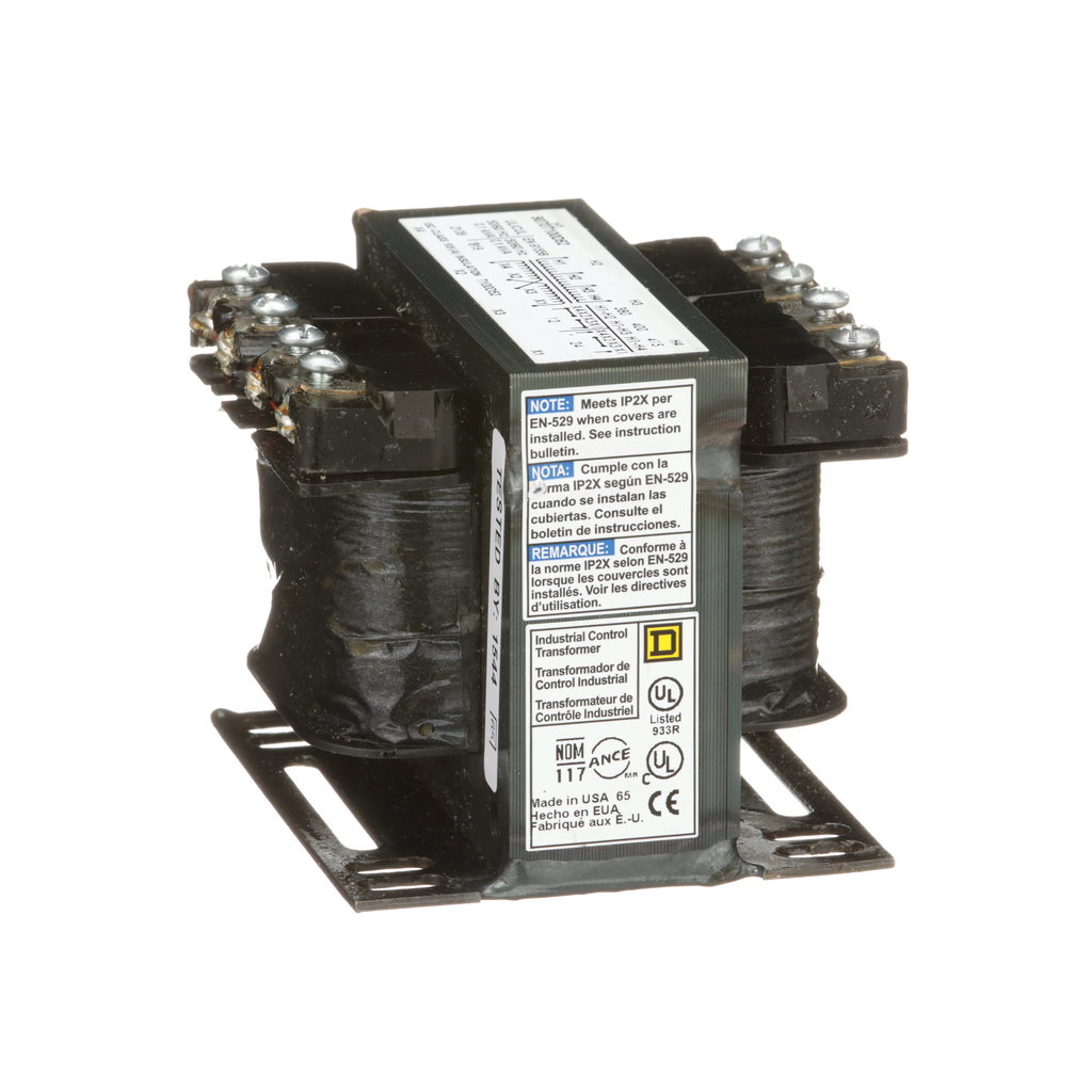 9070T100D52 – Transformer, Type T, industrial control, 100VA, 1 phase, 380/400/415V primary, 12/24V secondary, 55C rise