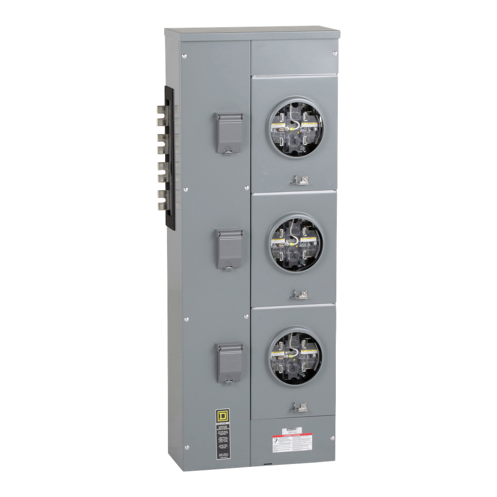 EZML313225 – Branch unit, EZ Meter-Pak, 225A, 3 x 5 jaw sockets, 208Y/120VAC, lever bypass, ringless, 1200A Al/Cu busbar