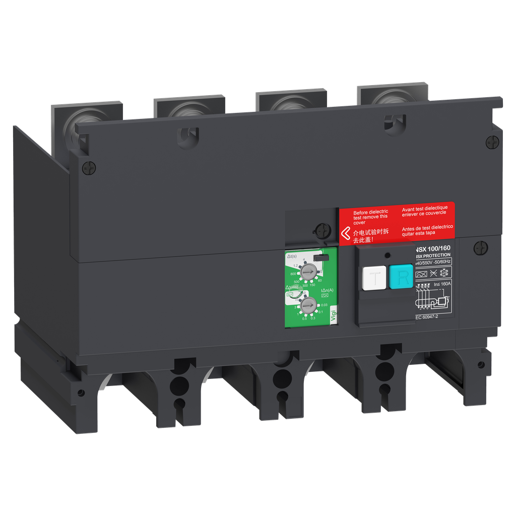 LV429491 – Earth-leakage add-on protection module VigiPacT, ComPacT NSX 100/160, 440VAC to 550VAC, 30mA to 30A, 4 poles