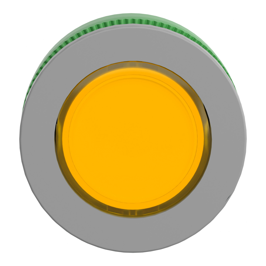 Mayer-DDS-Head for illuminated push button, Harmony XB5, grey bezel, yellow flush mounted, 30mm, universal LED,-2