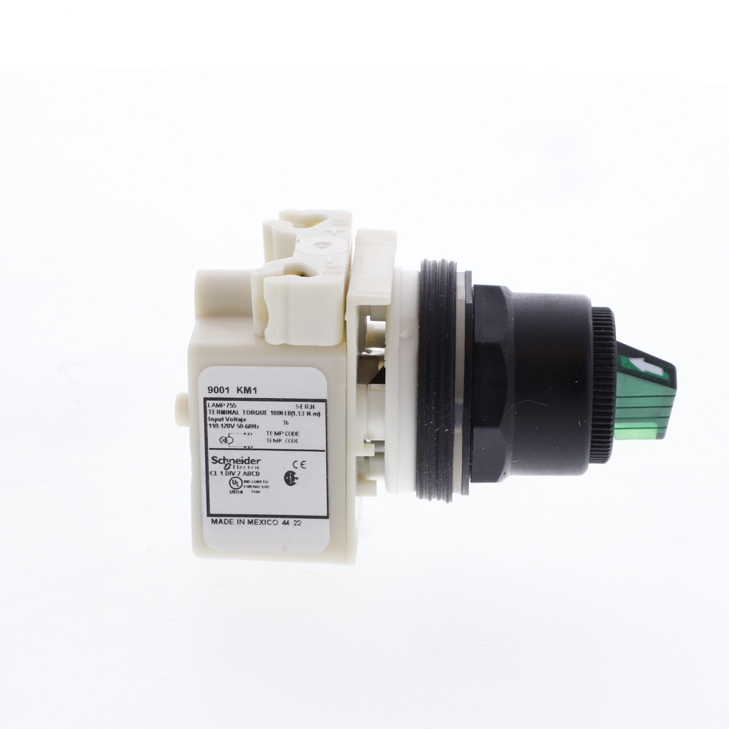 Mayer-DDS-Illuminated selector switch head, Harmony 9001SK, plastic, standard handle, green, 30mm, 2 positions, stay put, 110-120V-2