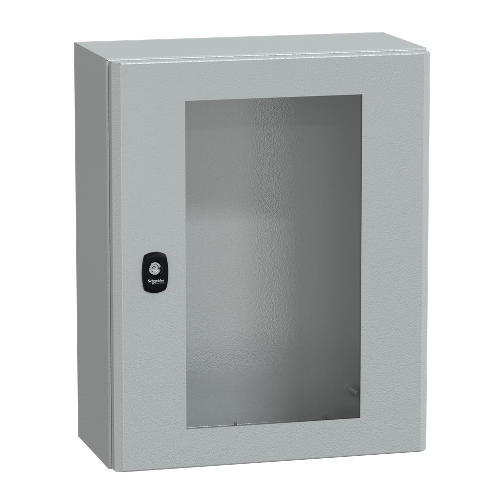 NSYS3D5420T – Wall mounted steel enclosure, PanelSeT S3D, transparent door, without mounting plate, 500x400x200mm, IP66, IK08