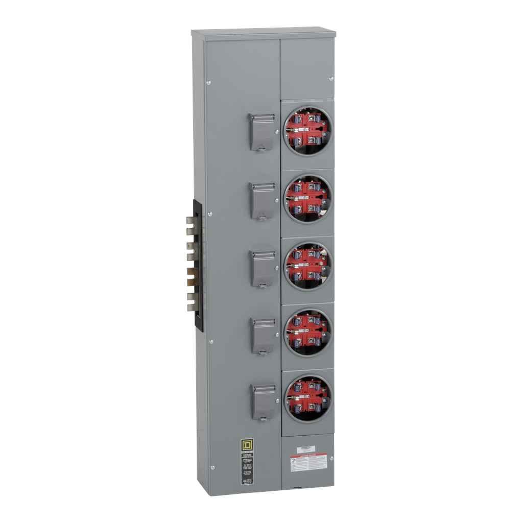 EZM315225 – Branch unit, EZ Meter-Pak, 225A, 5 x 5 jaw sockets, 208Y/120VAC, no bypass, ringed, 1200A Al/Cu busbar