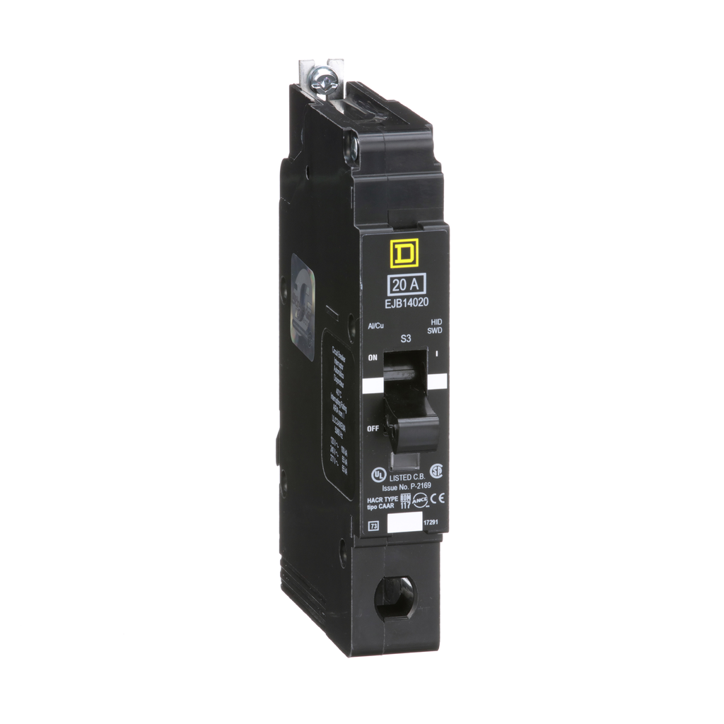 EJB14020 – Mini circuit breaker, E-Frame, 20A, 1 pole, 277VAC, 100kA max, bolt on
