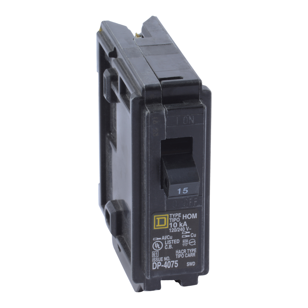 HOM115C – Mini circuit breaker, Homeline, 15A, 1 pole, 120/240VAC, 10kA AIR, standard type, plug in, UL