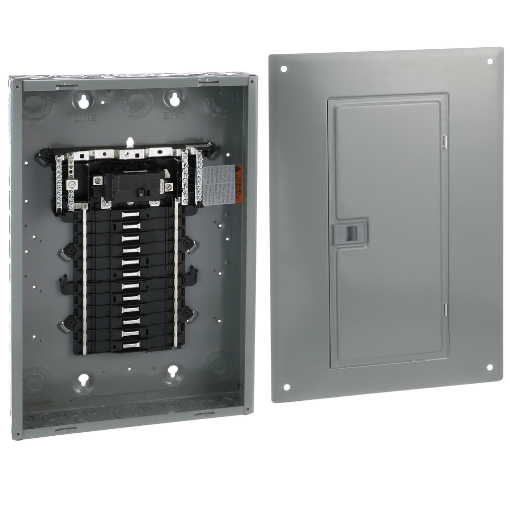 QO124M100PC – Load center, QO, 1 phase, 24 spaces, 34 circuits, 100A convertible main breaker, PoN, NEMA1, combo cover