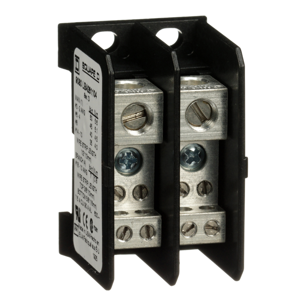 9080LBA261104 – Power distribution block, Linergy, 2 pole, 1 line, 4 load, 115A Cu, 90A Al, 600V