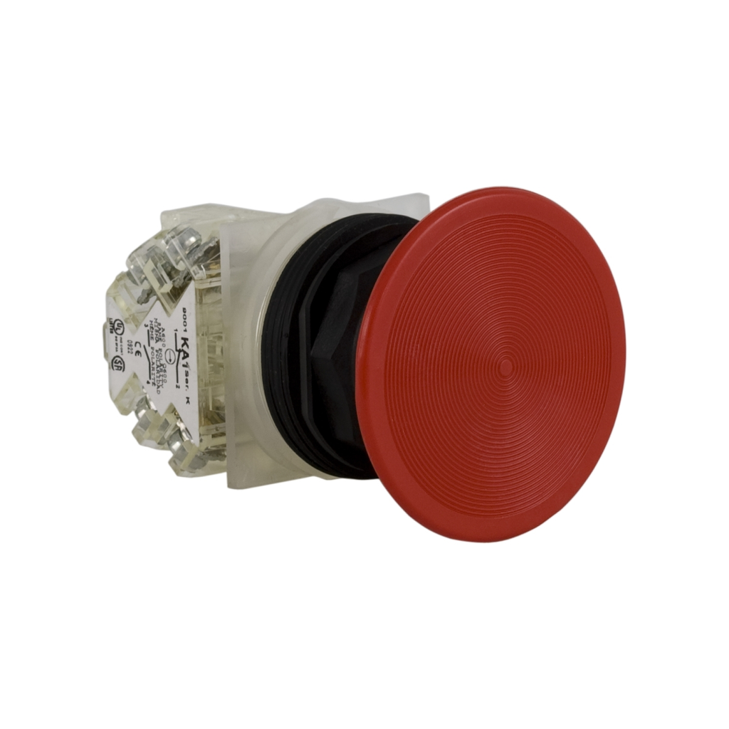 Mayer-DDS-Push-button, Harmony 9001SK, plastic, snap-in plastic mushroom 35mm, red, 30mm, spring return, 1 NO-1