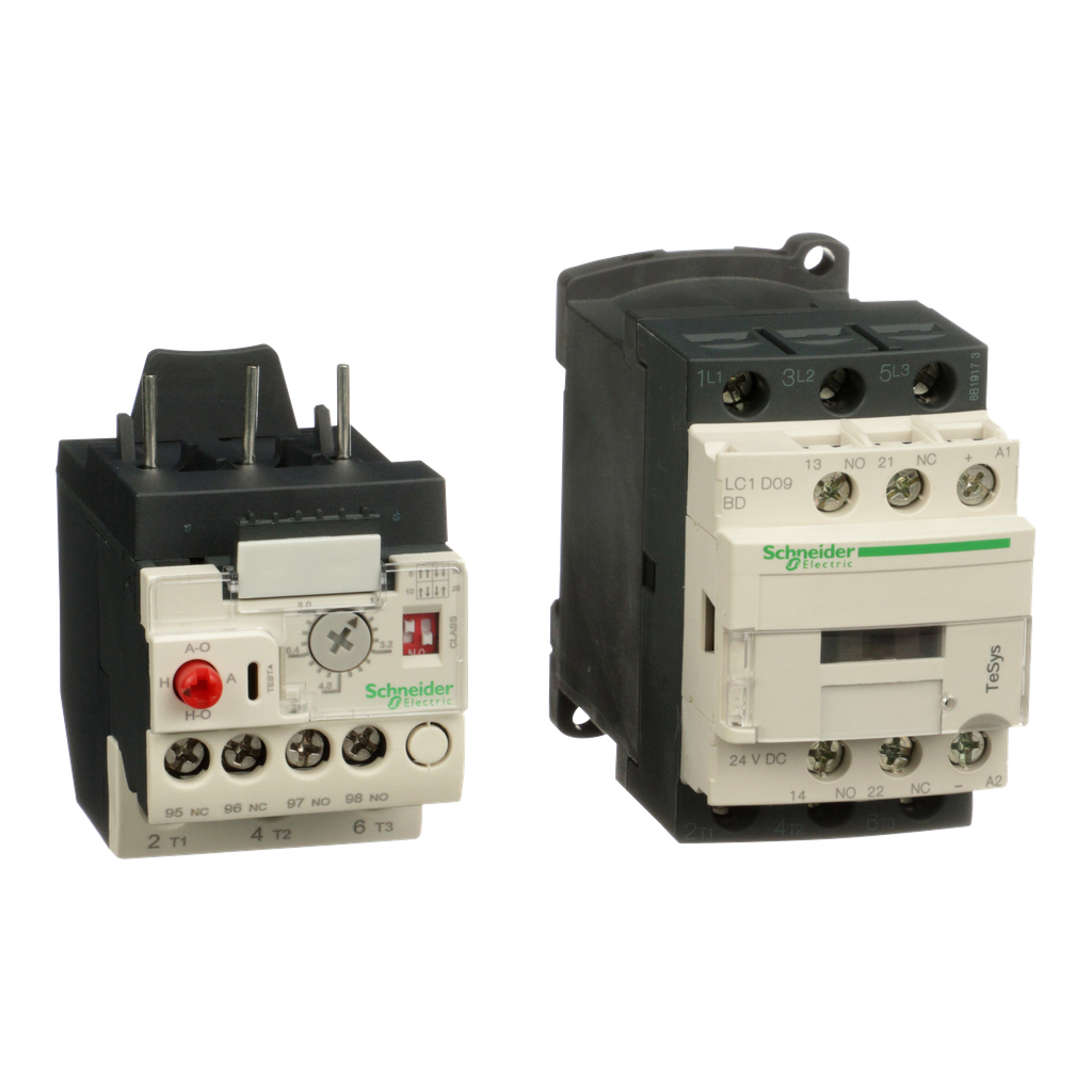 LR9D08KITD09BD – Tesys motor starter kit, LC1D09BD contactor, LR9D08 thermal overload relay