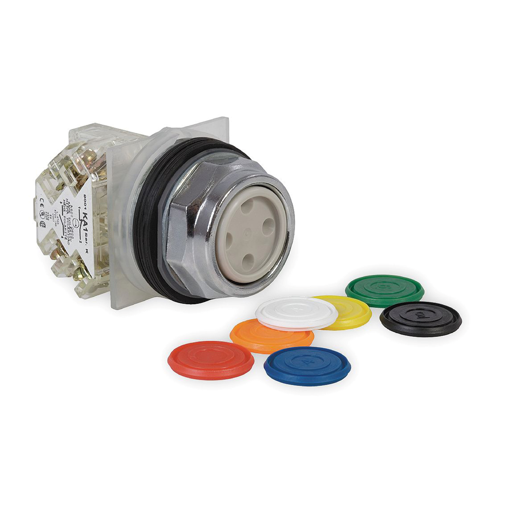 9001KR1UH5 – Push button, Harmony 9001K, metal, flush, 7 colours choice, 30mm, spring return, 1NO