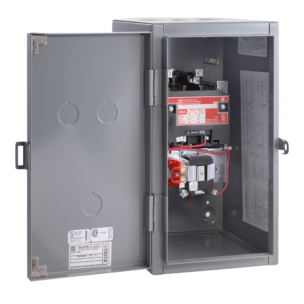 8903SPG2V03 – Contactor, Type S, multipole lighting, electrically held, 60A, 3 pole, 220/240VAC 50/60Hz coil, NEMA 1