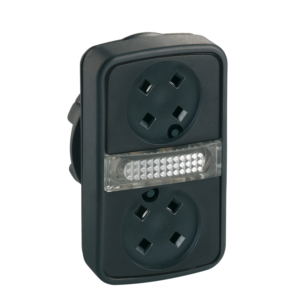 ZB5AW7A9 – Head for illuminated double headed push button, Harmony XB5, 2 flush whitout cap, 22mm, 1 central pilot light, unmarked