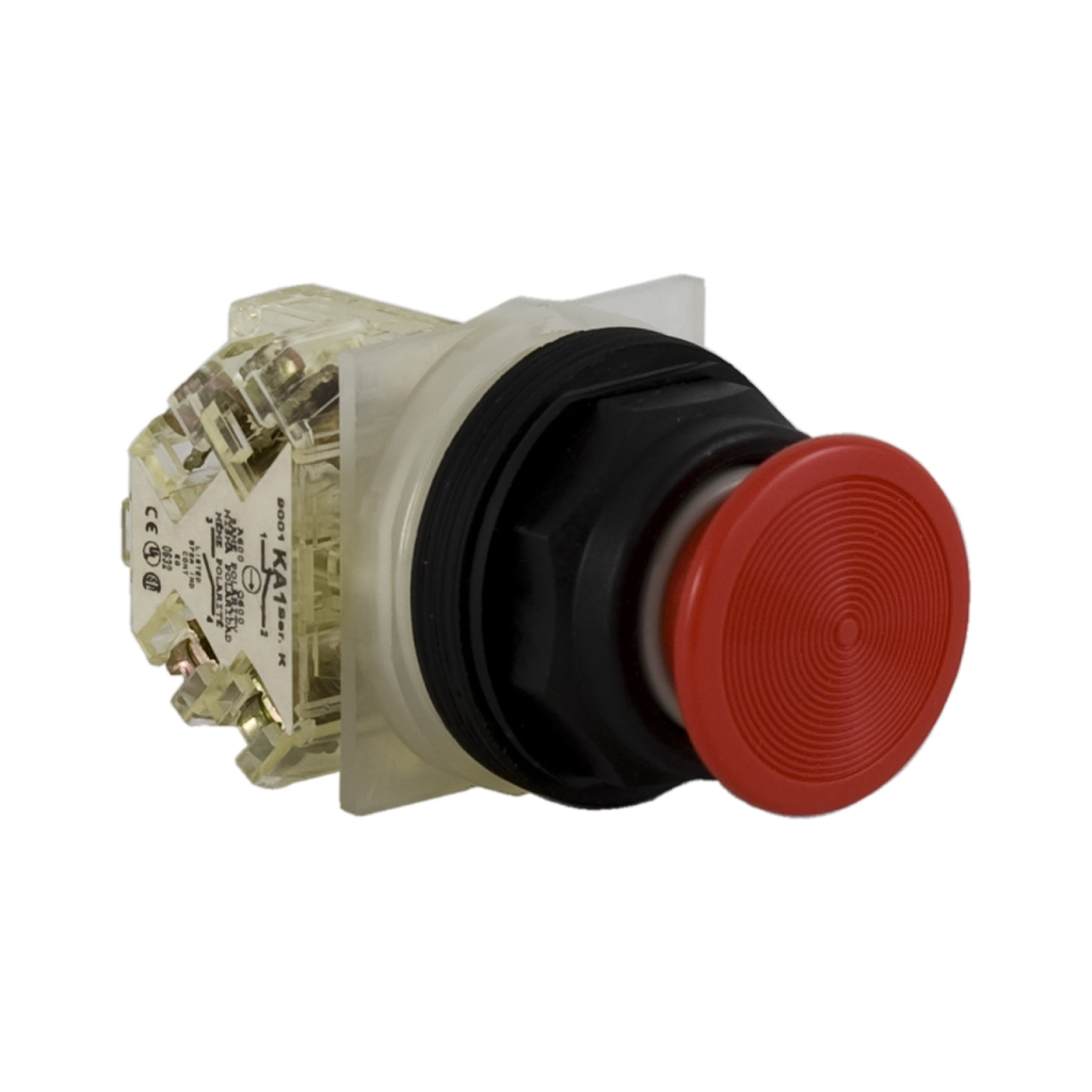 Mayer-DDS-Push-button, Harmony 9001SK, plastic, mushroom 35mm, red, 30mm, spring return, 1 NO-1