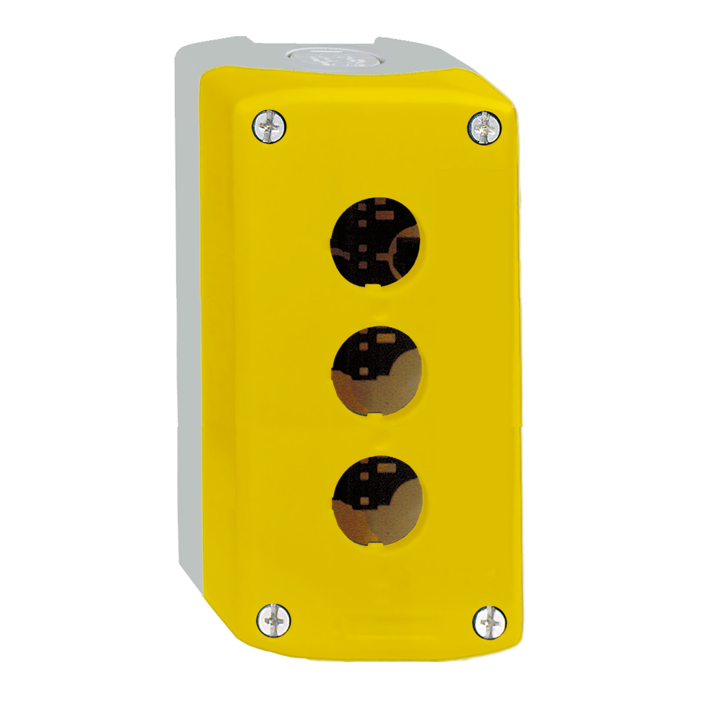 XALK03H7 – Empty control station, Harmony XALD, XALK, plastic, yellow, 3 cut-outs, unmarked, 1 knock-outs for cable entry, UL/CSA certified