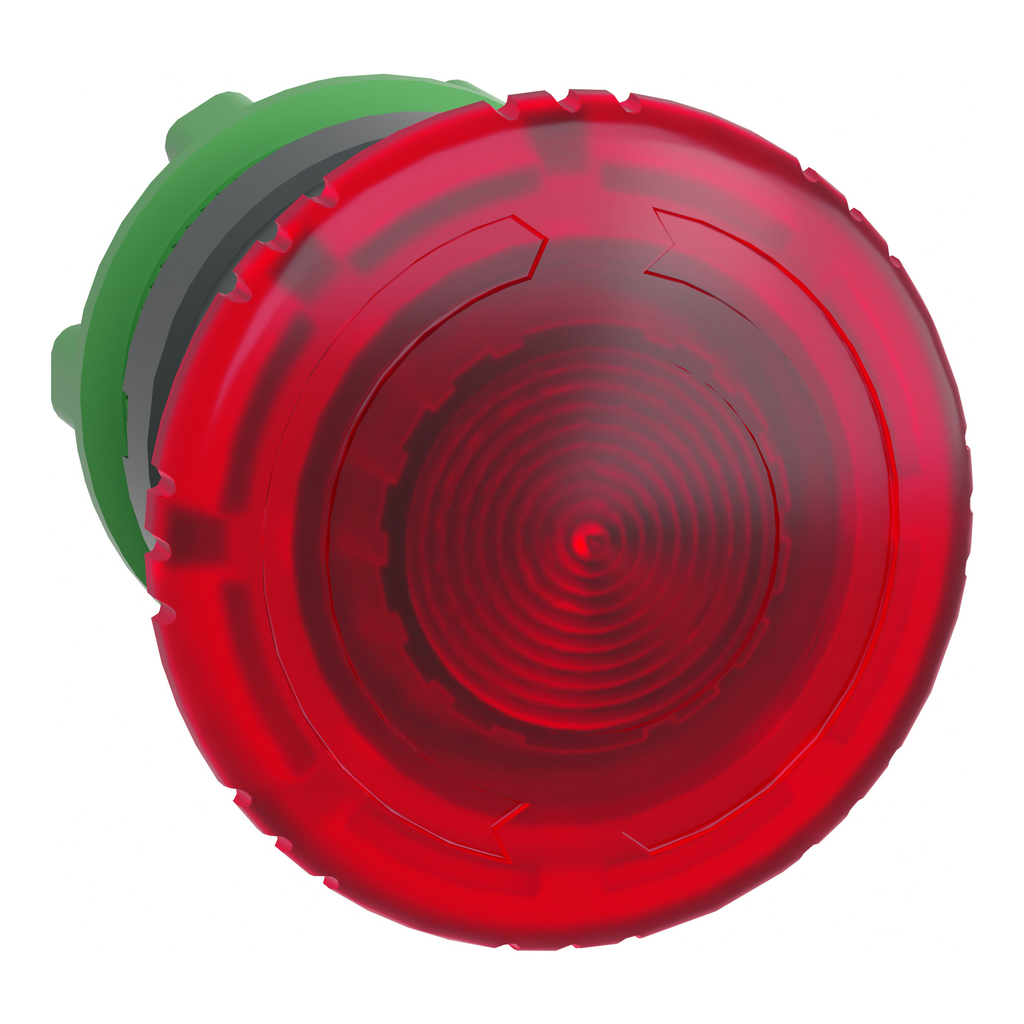 ZB5AW743 – Head for illuminated emergency switching off push button, Harmony XB5, plastic, red mushroom 40mm, 22mm, universal LED, turn to release