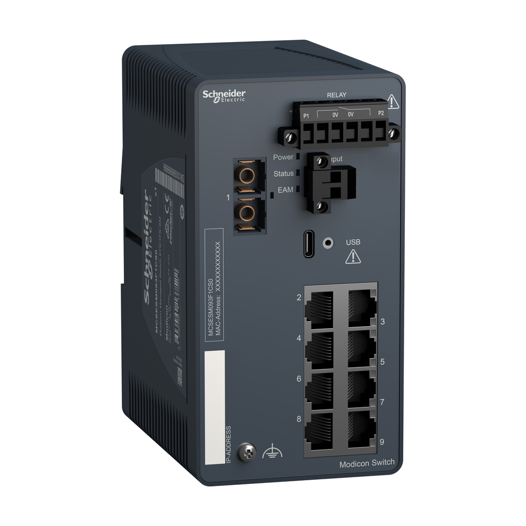 MCSESM093F1CS0 – Modicon Managed Switch – 8 ports for copper   1 port for fiber optic single-mode