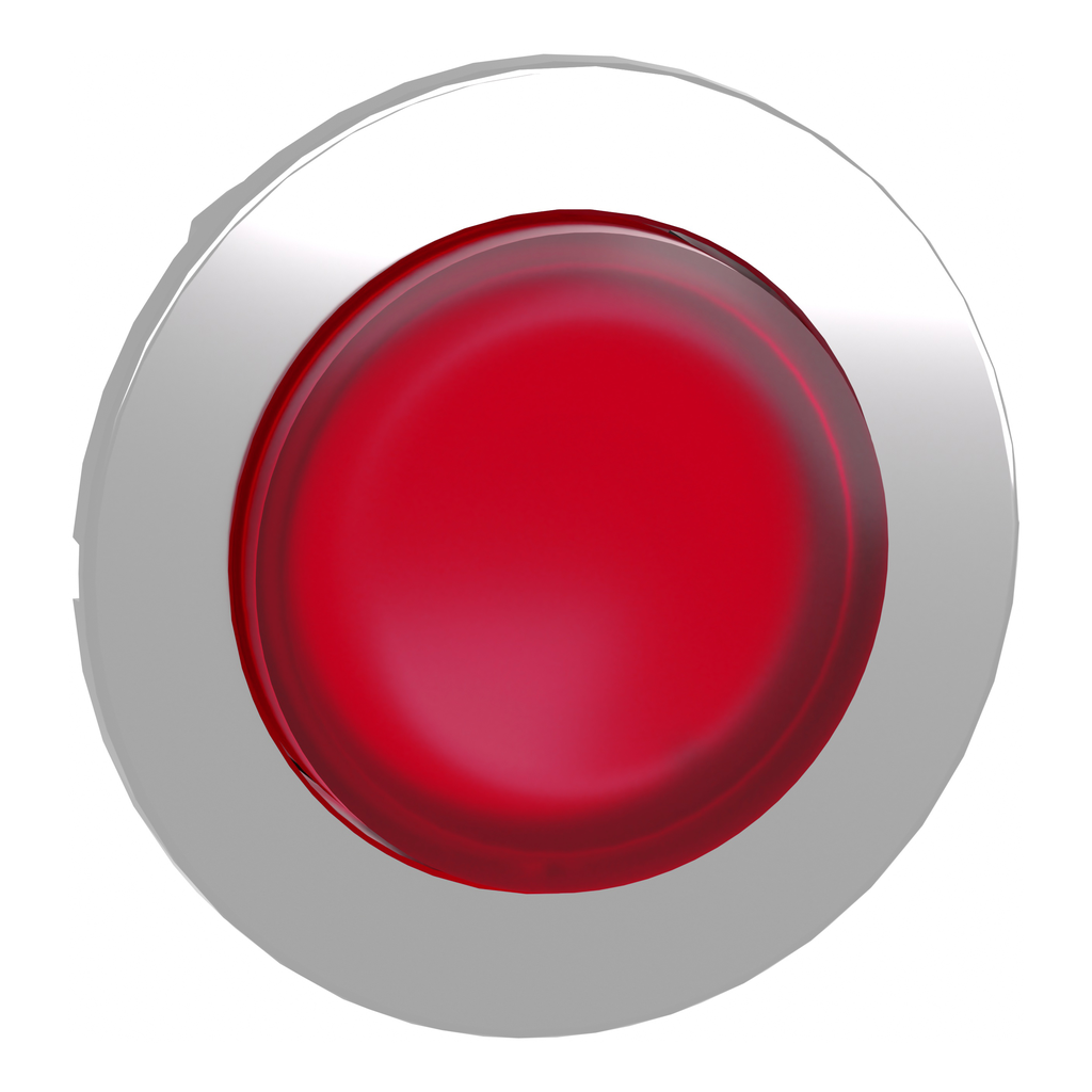 ZB4FH43 – Head for illuminated push button, Harmony XB4, metal, red projecting, 30mm, universal LED, push-push, unmarked