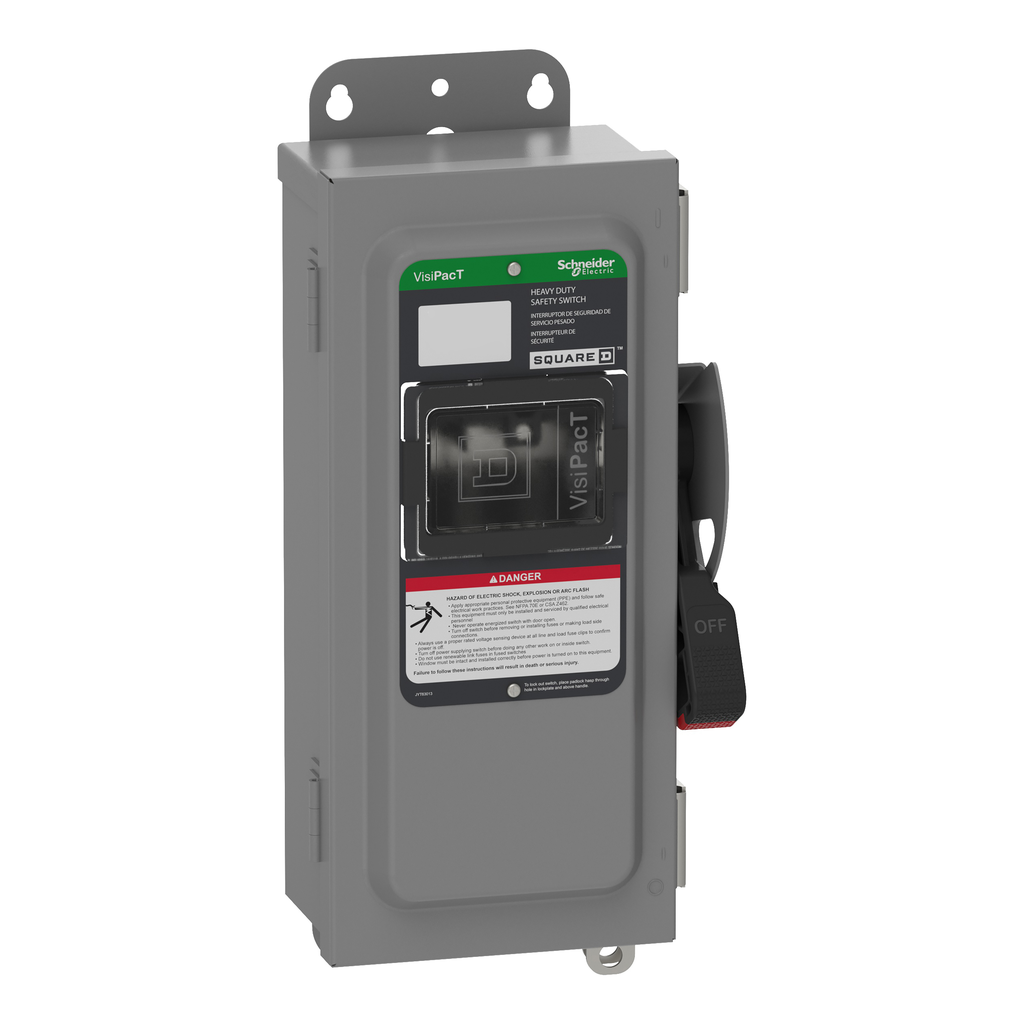 VHU361AWKGL – Safety switch, VisiPacT, heavy duty, unfused, viewing window, NEMA 12, 600V, 30A, 3 pole, ground lugs
