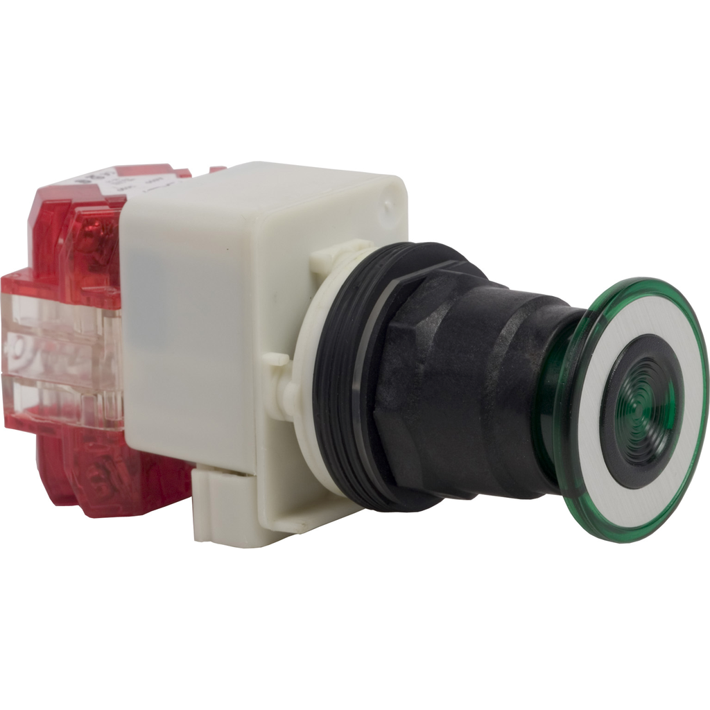 Product image for Square D 9001SKR8P1GH25 30 mm 600 VAC 3-Position 2NC Green Body Plastic Bezel Push-Pull Illuminated Push Button