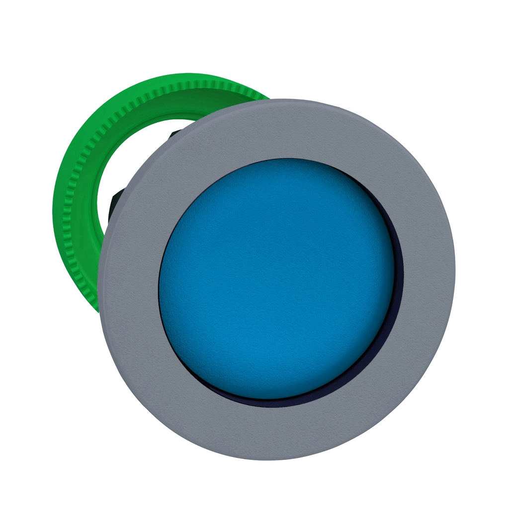 Mayer-DDS-Harmony XB5, Flush mounted push button head, plastic, blue, 30mm, spring return, unmarked, grey bezel-1