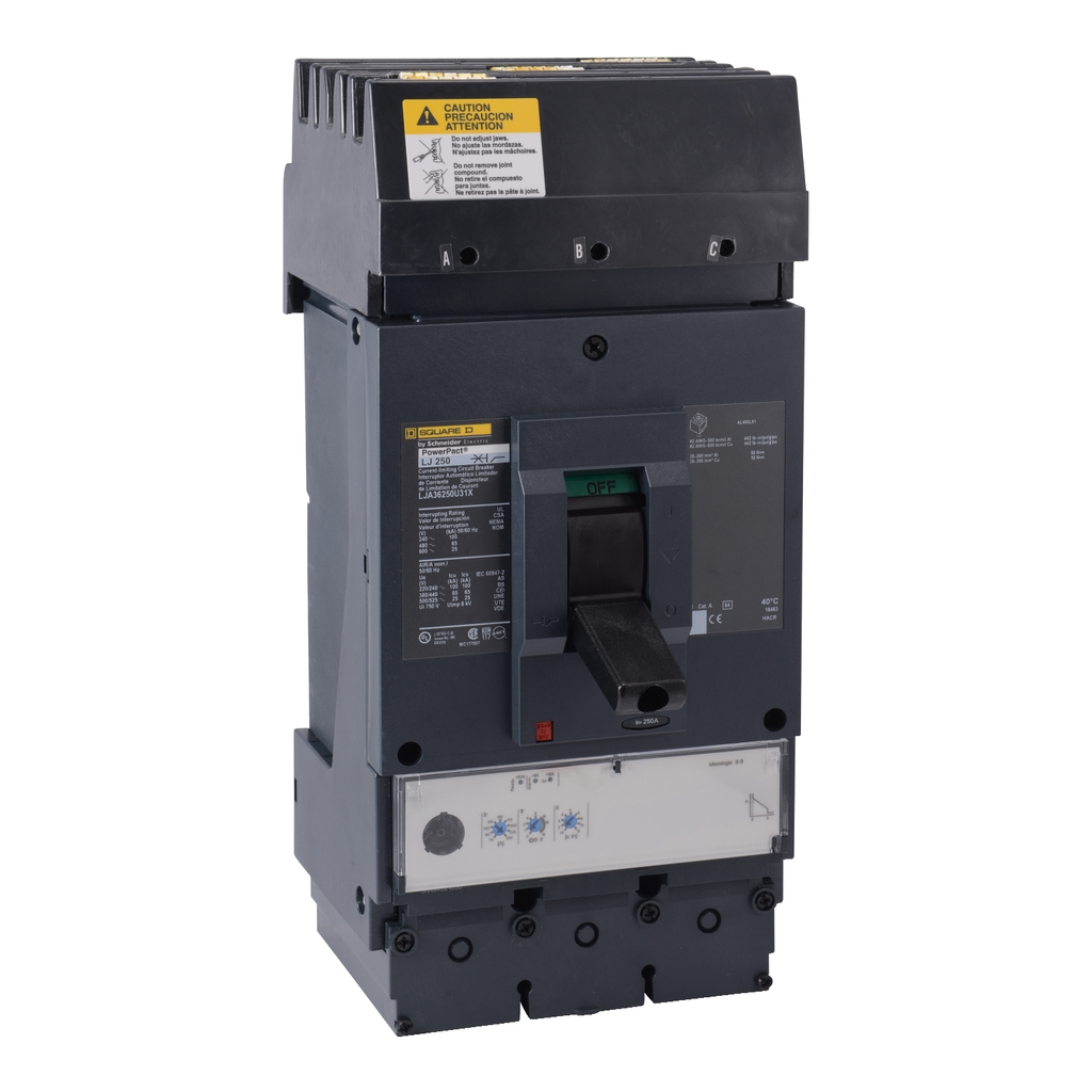 Mayer-DDS-Circuit breaker, PowerPacT L, 250A, 3 pole, 600VAC, 50kA, I-Line, MicroLogic 3.3, 80%, ABC-1