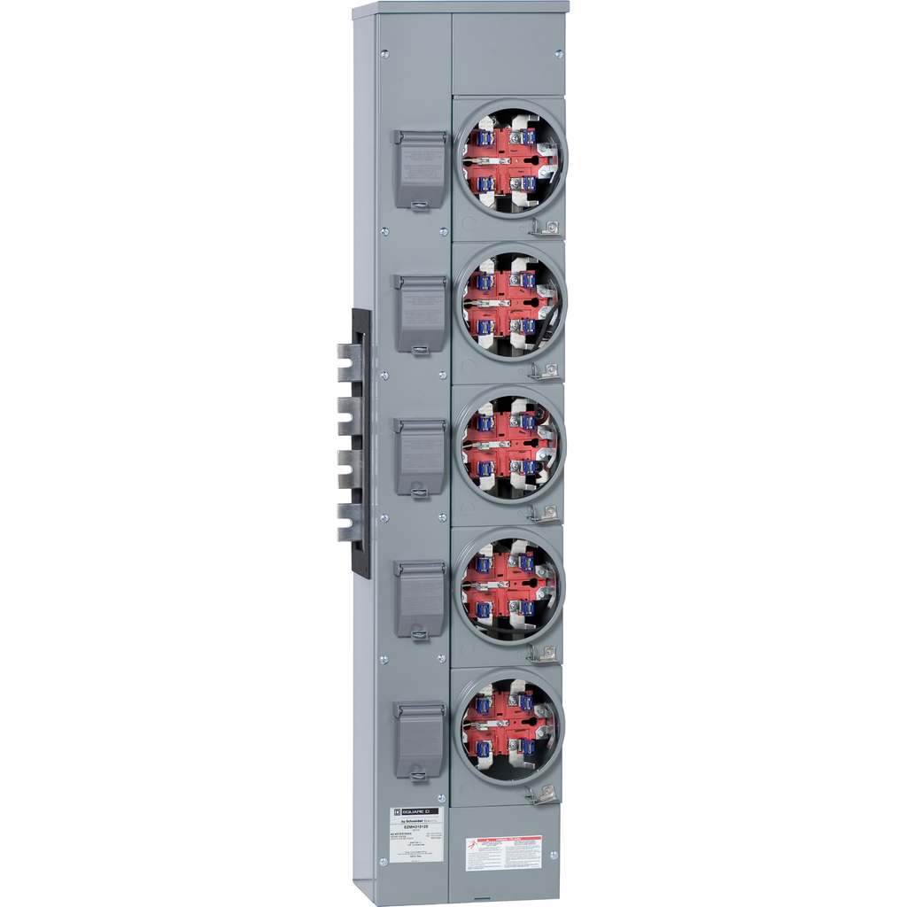 EZMH315125CUX – Branch unit, EZ Meter-Pak, 125A, 5 x 5 jaw sockets, 208Y/120VAC, horn bypass, ringless, 1200A Cu busbar