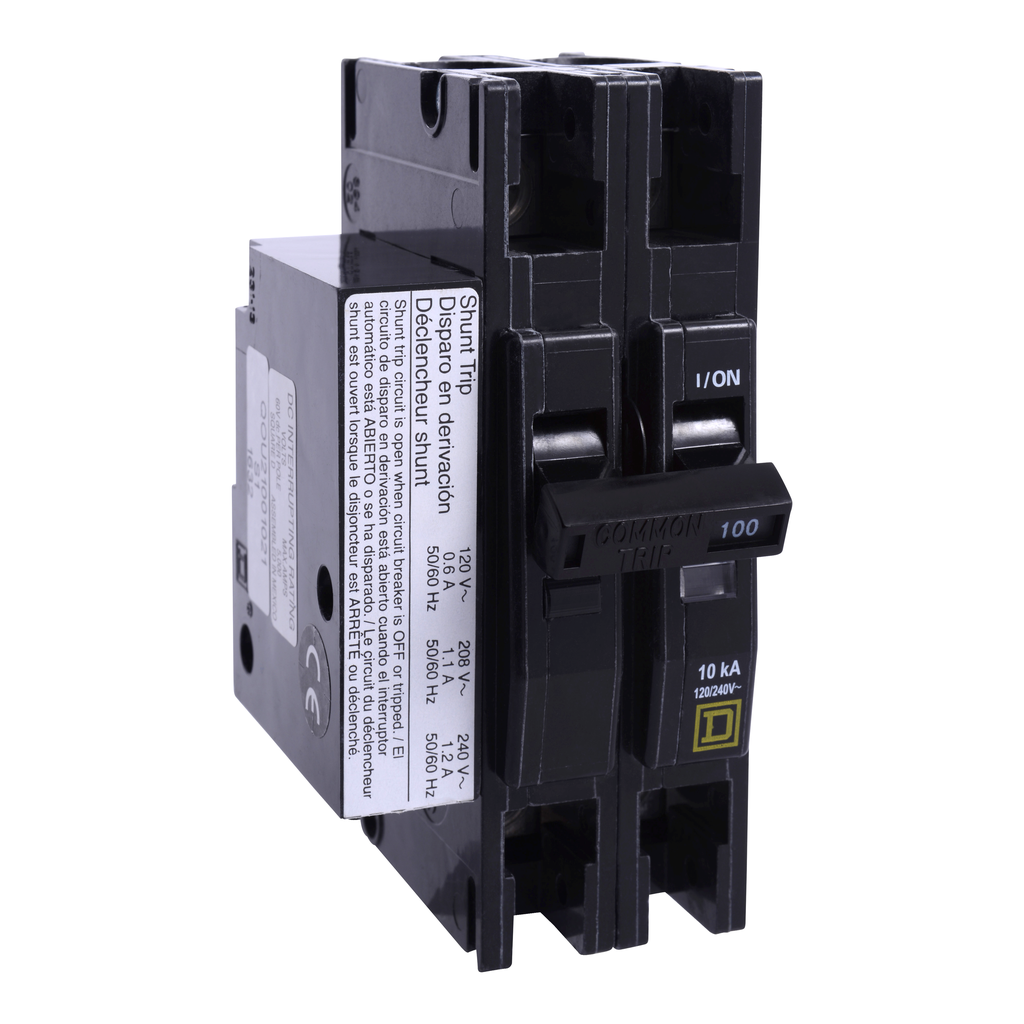 QOU21001021 – Mini circuit breaker, QOU, 100A, 2 pole, 120/240VAC, 10kA, shunt trip