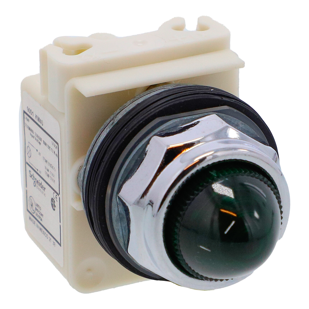 9001KP40G9 – Pilot light, Harmony 9001K, metal, polycarbonate, domed, green, 30mm, without bulb, 6V