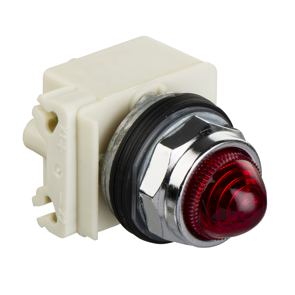 Product image for Square D 9001KP38LRR6 30 mm 120 VAC/VDC Red Lens Metal Bezel LED Standard Round Pilot Light