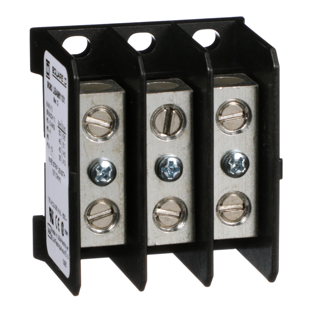 9080LBA361101 – Power distribution block, Linergy, 3 pole, 1 line, 1 load, 115A CU, 90A AL, 600 V