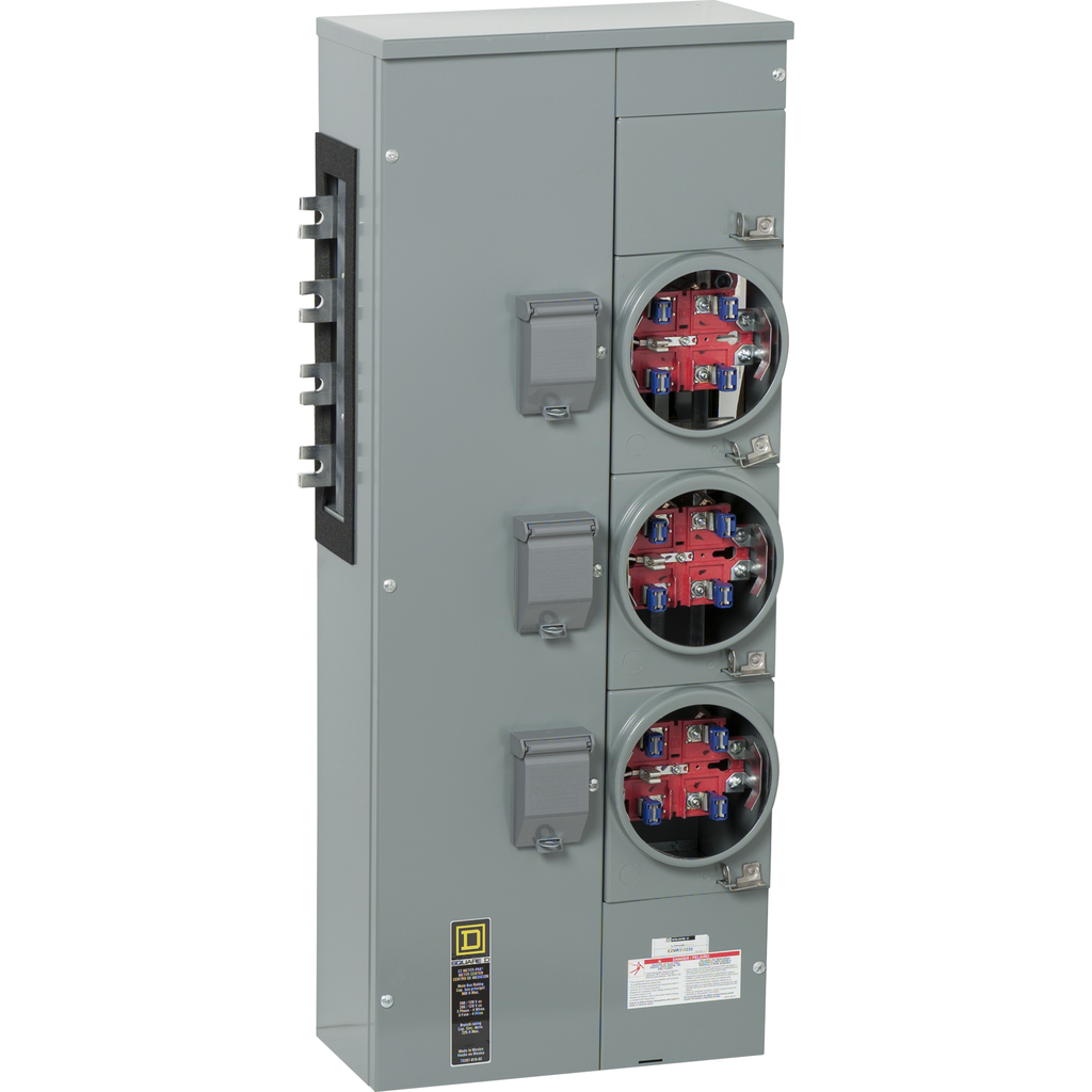 EZMR313225X – Branch unit, EZ Meter-Pak, 225A, 3 x 5 jaw sockets, 208Y/120VAC, no bypass, ringless, 1200A Al/Cu busbar