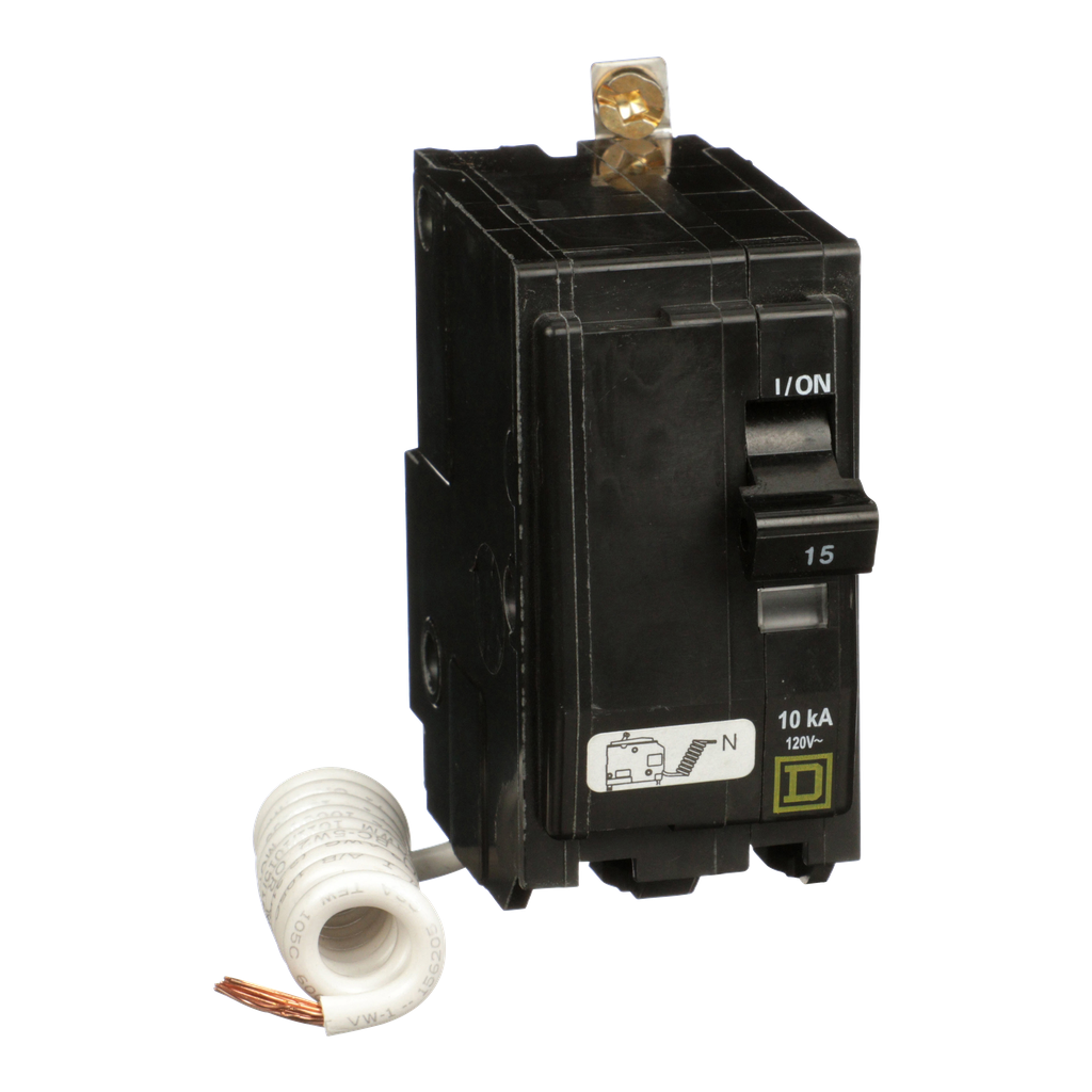 QOB215SWN – Mini circuit breaker, QO, 15A, 2 pole, 120VAC, 10kA, bolt on, switch neutral