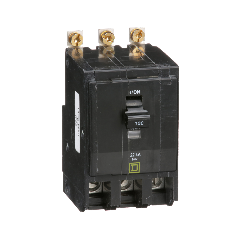 QOB3100VH – Mini circuit breaker, QO, 100A, 3 pole, 120/240VAC, 22kA, bolt on