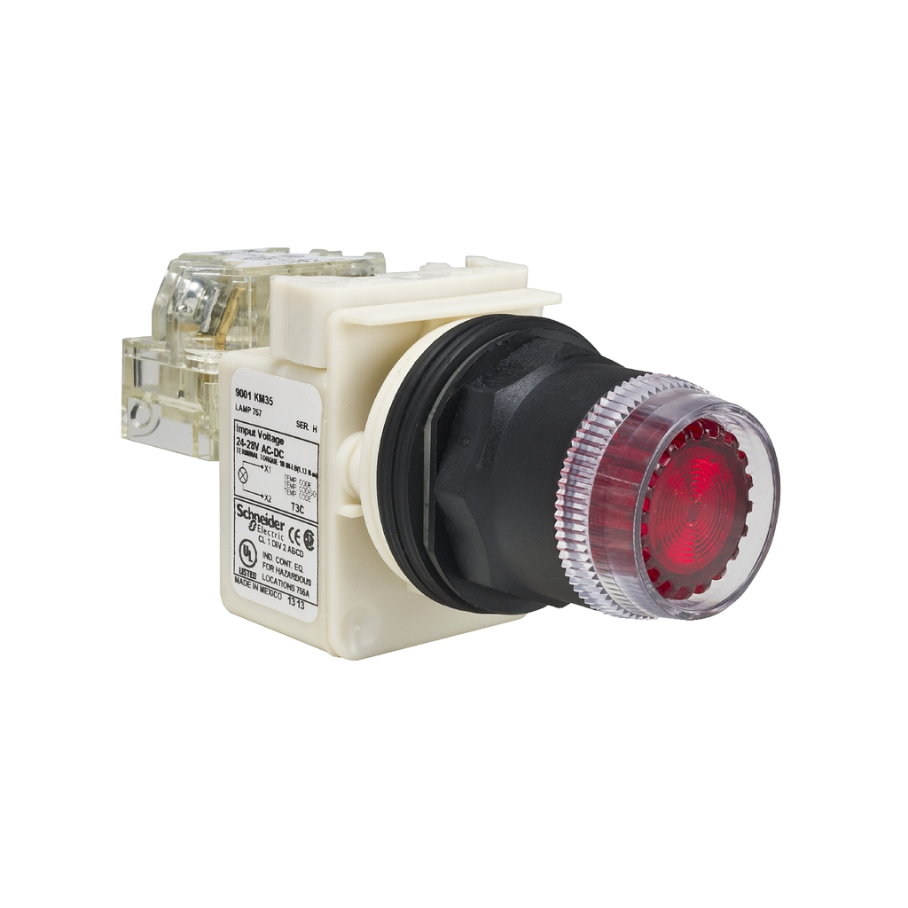 Mayer-DDS-Illuminated push-button, Harmony 9001SK, plastic, plastic guard flush, red, 30mm, spring return, 24-28V, 1 C/O-1