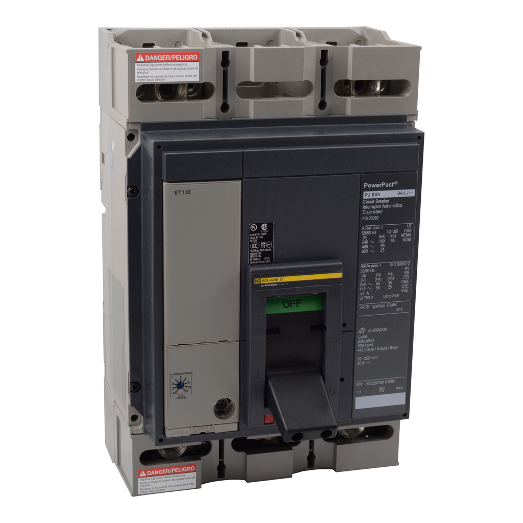PKL36120CU43A – Circuit breaker, PowerPacT P, 1200A, 3 pole, 600VAC, 65kA, lugs, Micrologic 5.0A, 100%