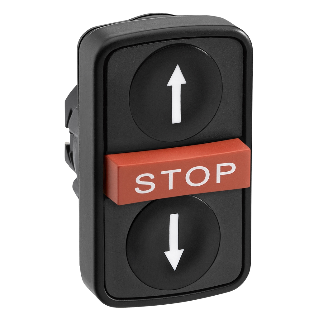 Mayer-DDS-Head for triple headed push button, Harmony XB5, black flush/red projecting/black flush pushbutton 22mm with marking-1
