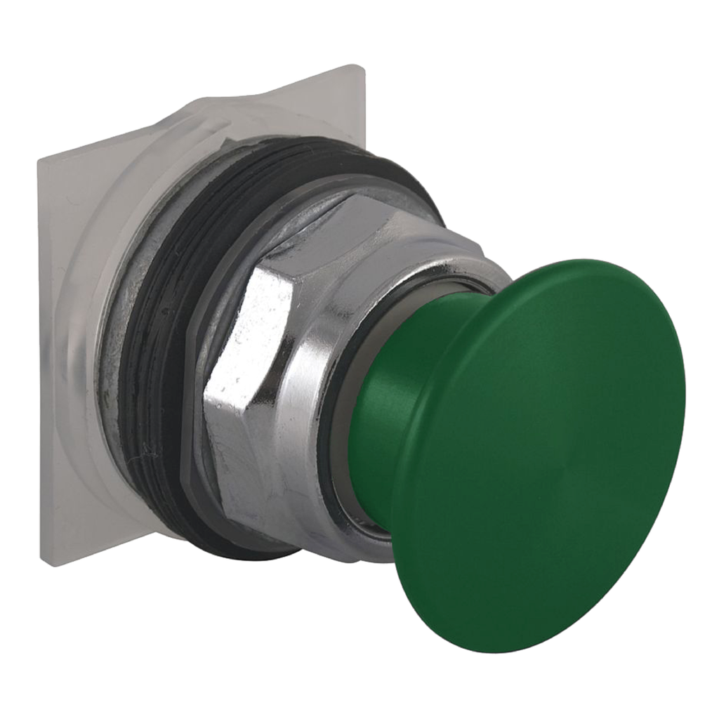 Product image for Square D 9001KR24GM 30 mm Green Body Metal Bezel Momentary Mushroom Round Non-Illuminated Push Button Operator