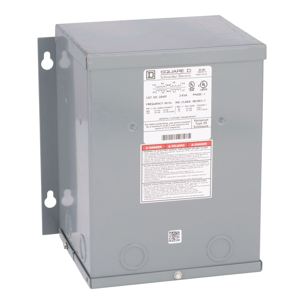 2S43F – Transformer, buck boost, encapsulated, 2kVA, 1 phase, 120x240V primary, 12/24V secondary, NEMA 3R, 115C rise