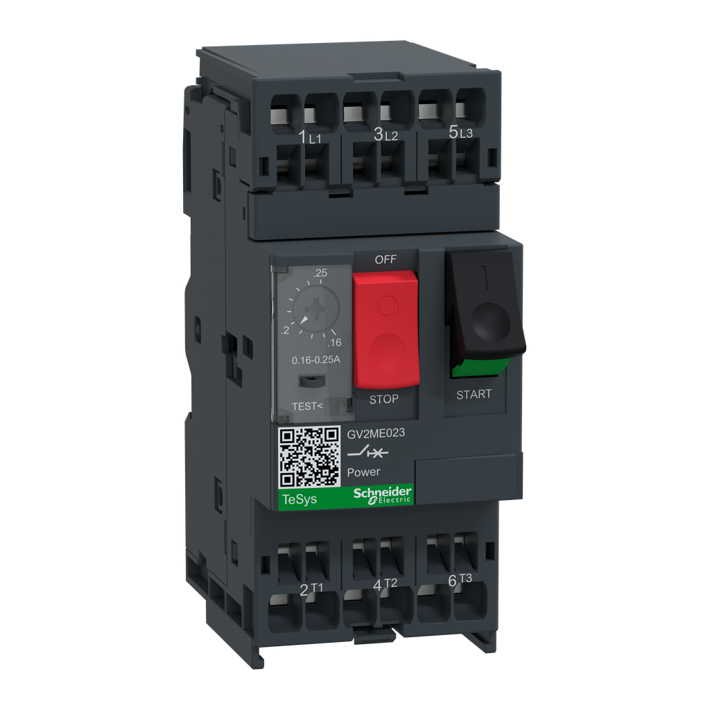 GV2ME023 – TeSys Deca Manual Starter and Protector, thermal magnetic circuit protector, push buttons, 0.16…0.25 A, spring terminals
