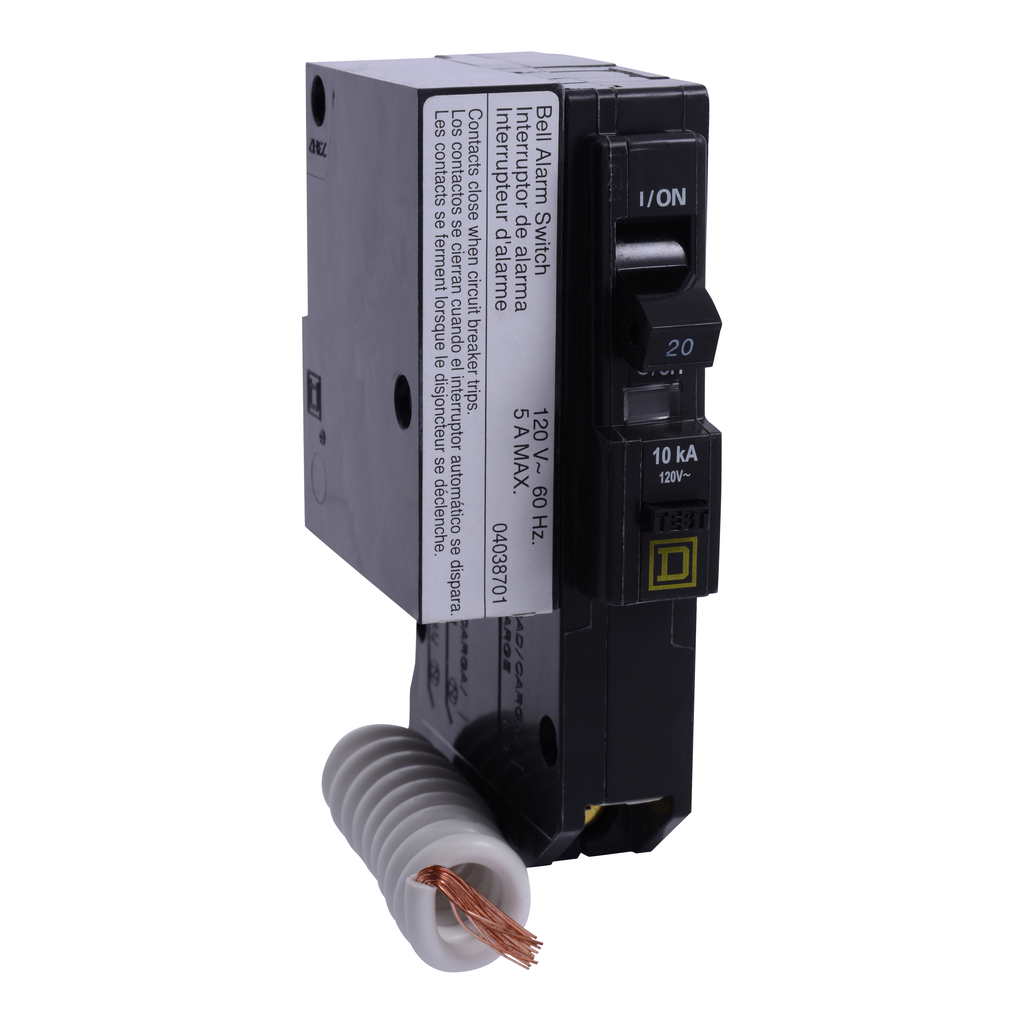QO125EPD2100 – Mini circuit breaker, QO, 25A, 1 pole, 120VAC, 10kA, plug in, 30mA grd fault B, alarm switch