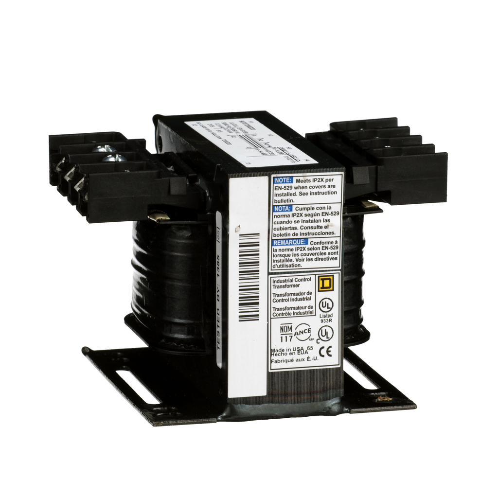 9070T200D20 – Transformer, Type T, industrial control, 200VA, 1 phase, 208/230/460V primary, 115V secondary, 80C rise