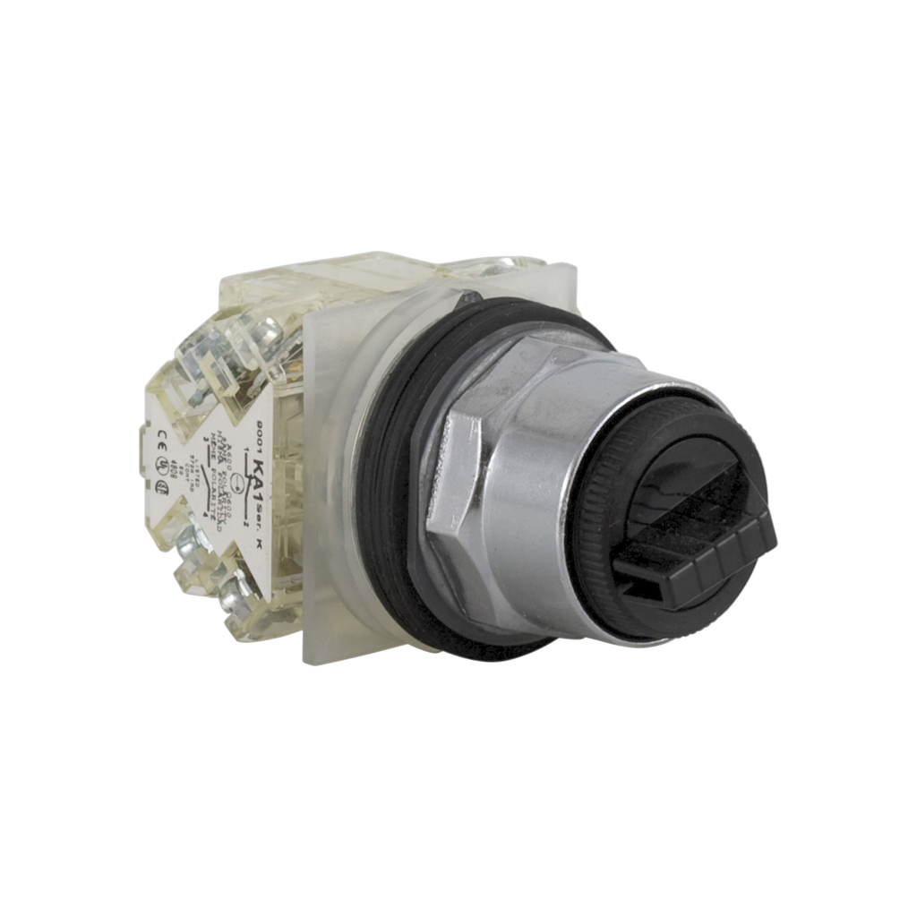 9001KS42BH2 – Selector switch, Harmony 9001K, metal, standard handle, black, 30mm, 3 positions, stay put, 2 CO