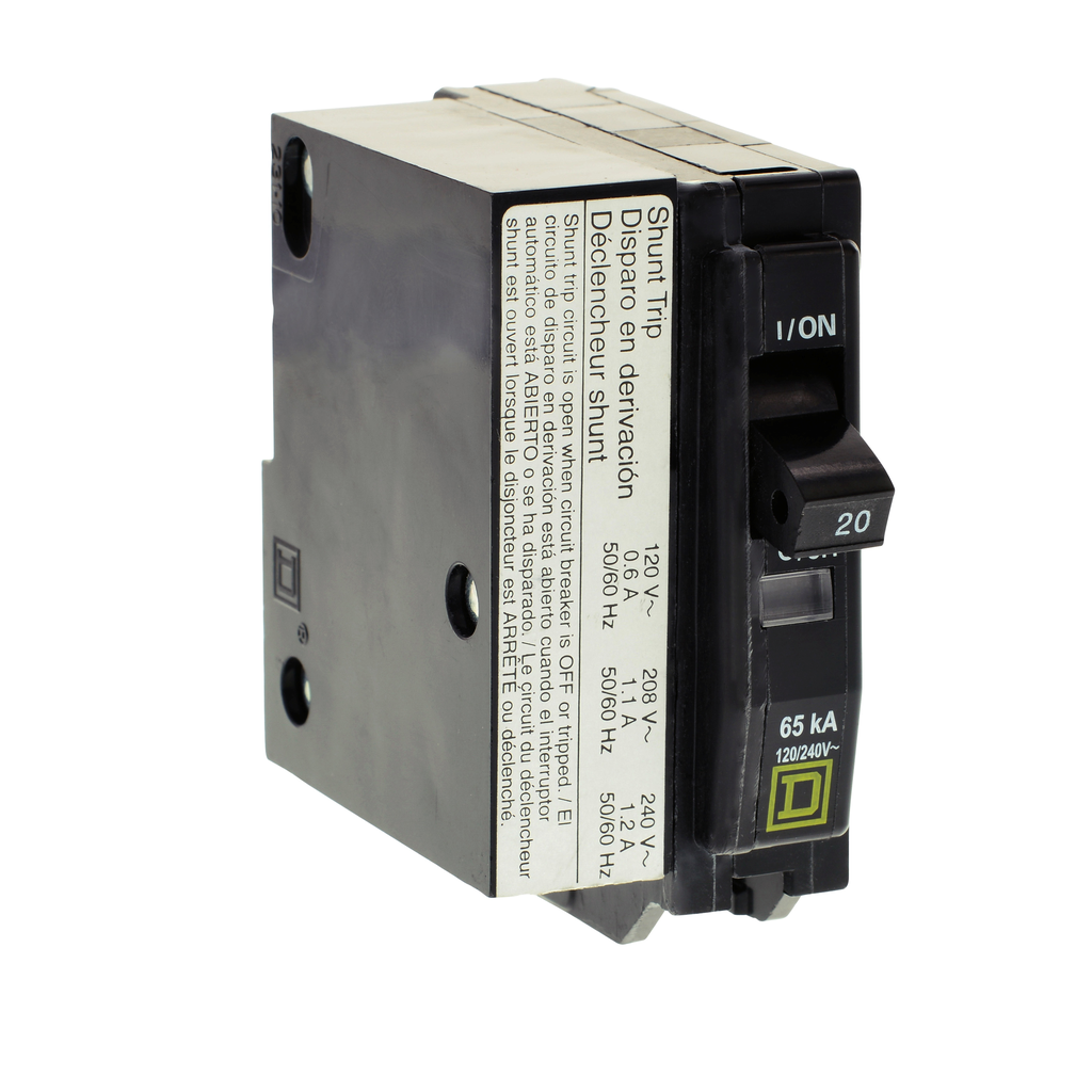 QH1201021 – Mini circuit breaker, QO, 20A, 1 pole, 120/240VAC, 65kA, plug in, AC shunt
